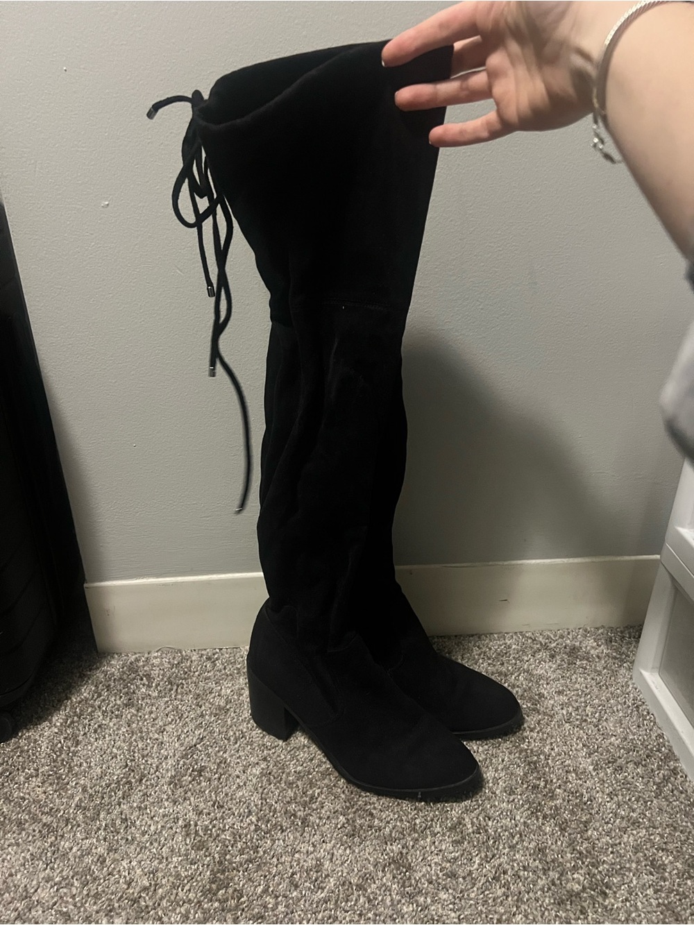 Steve Madden Black Over-the-Knee Lace-Back Suede Boots